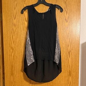 Chloe K Black and Gray Tank Top with Lace Panels